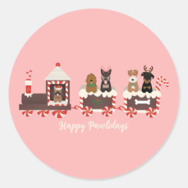 Pegatina Redonda Tren navideño navideño feliz de los Navidades de p