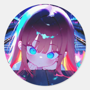 Pegatina Redonda Tren nocturno pistas de Anime Chica