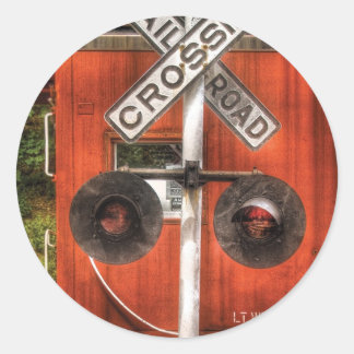 Pegatina Redonda Tren - RailRoad Crossing