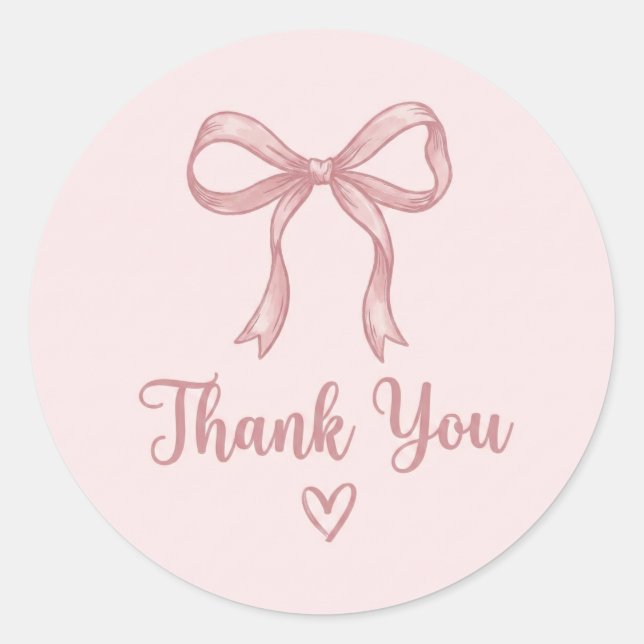 Pegatina Redonda Trendy Coquette Pink Bow Cute Thank You Round Stic (Anverso)