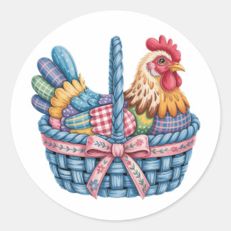 Pegatina Redonda Trendy Easter Chicken Hen Patchwork PNG, Floral Re