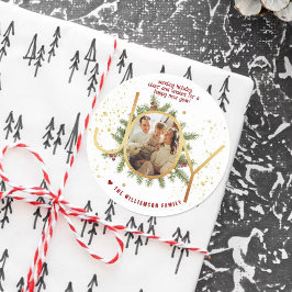 Pegatina Redonda Trendy Joy Pine Boughs Wreath Christmas Photo