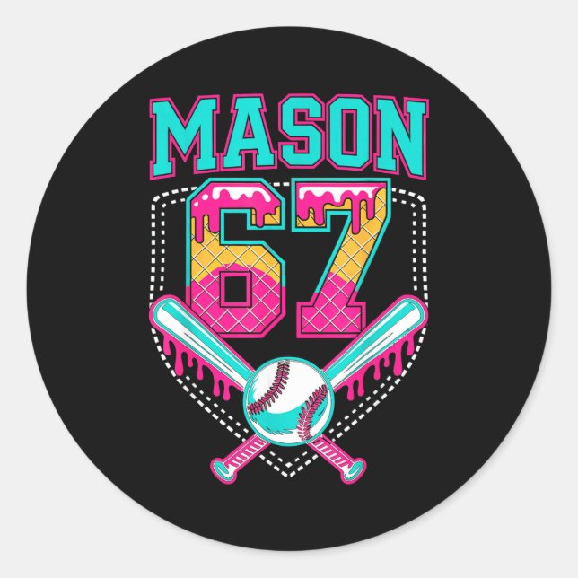 Pegatina Redonda Trendy Mason 67 Mem Ice Cream Drip Baseball Birthd (Anverso)