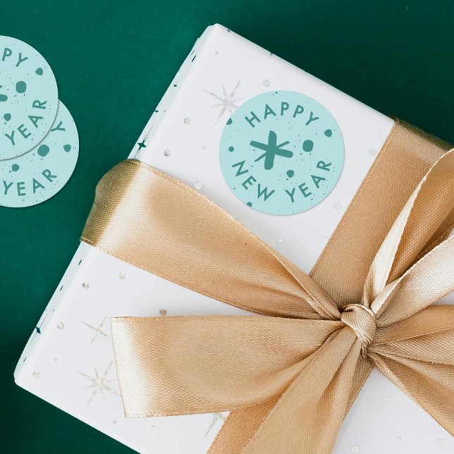Pegatina Redonda Trendy Modern Handwritten Happy New Year Sticker (Subido por el creador)