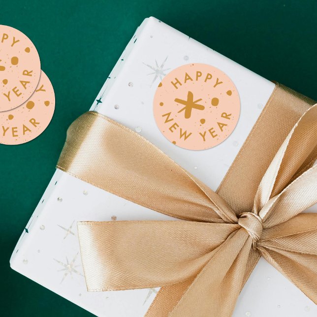 Pegatina Redonda Trendy Modern Handwritten Happy New Year Sticker (Subido por el creador)