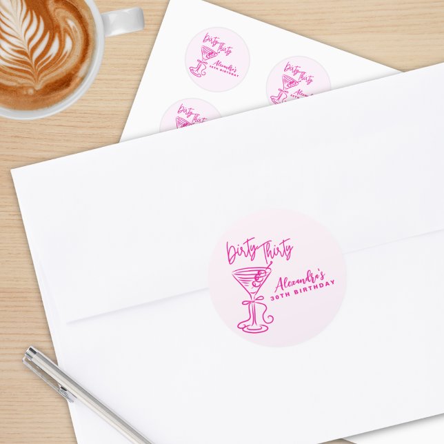 Pegatina Redonda Trendy Pink Dirty Thirty 30th Birthday (Subido por el creador)