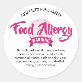 Pegatina Redonda Trendy Pink Food Safety Allergens Alert Warning
