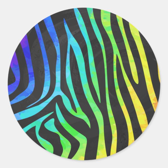 Pegatina Redonda Trendy Rainbow and Black Zebra Animal Print on ele (Anverso)