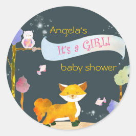 Pegatina Redonda Trendy Woodland Fox Baby Baby Shower