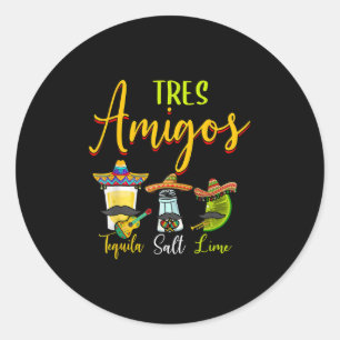 Pegatina Redonda Tres Amigos Tequila Salt Lime Cinco De Mayo