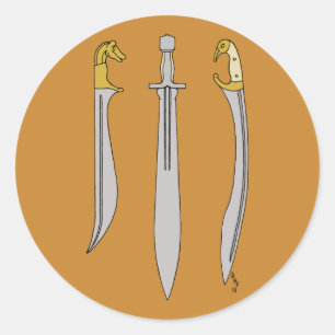 Pegatina Redonda Tres antiguas espadas griegas