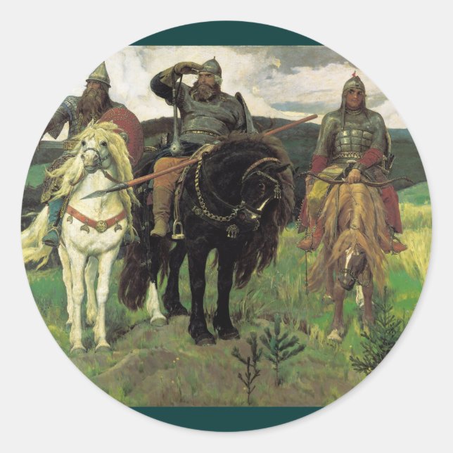 Pegatina Redonda Tres bogotes (1898) de Viktor Vasnetsov Print (Anverso)