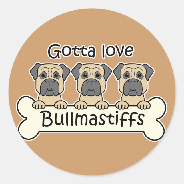 Pegatina Redonda Tres Bullmastiffs (Anverso)