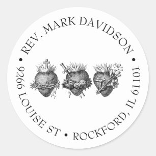 Pegatina Redonda Tres corazones de Jesús, María y José