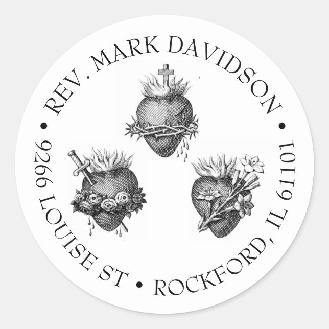 Pegatina Redonda Tres corazones de Jesús, María y José (Anverso)