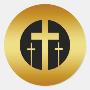 PEGATINA REDONDA TRES CRUCES DE ORO