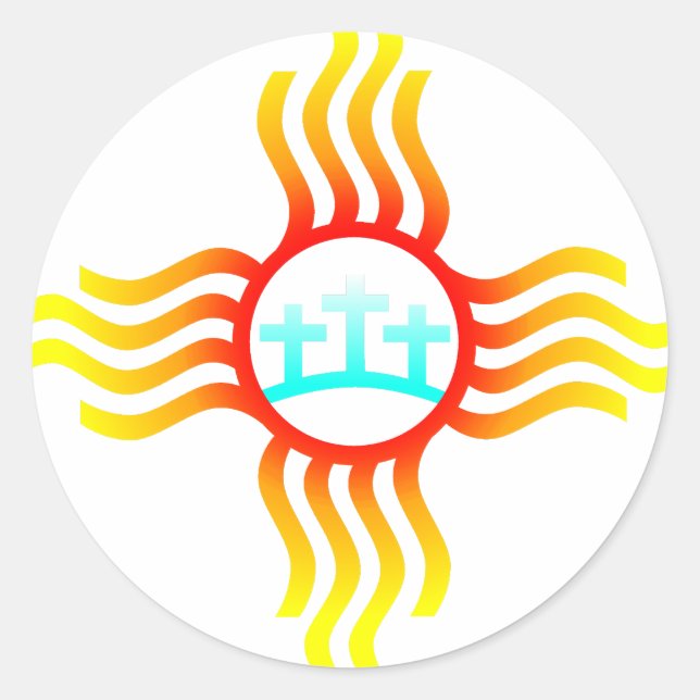 Pegatina Redonda Tres cruces Nuevo México Zia (Anverso)