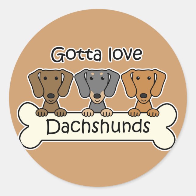 Pegatina Redonda Tres Dachshunds (Anverso)