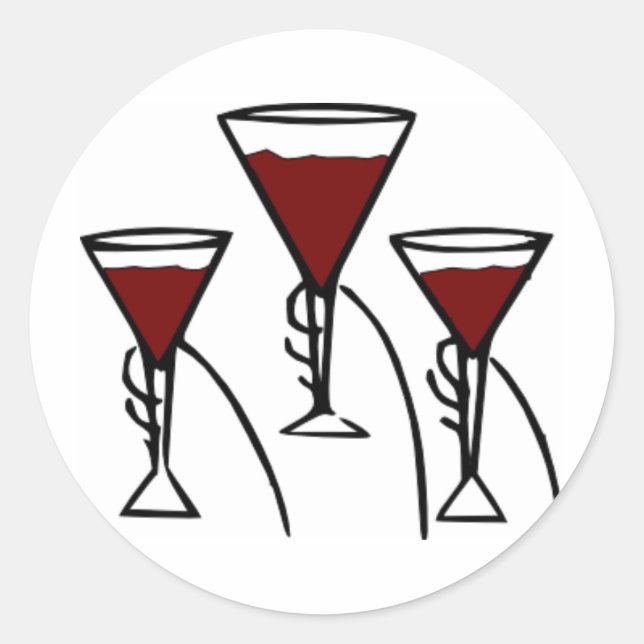 Pegatina Redonda Tres gafas de vino en Personalizado de manos (Anverso)