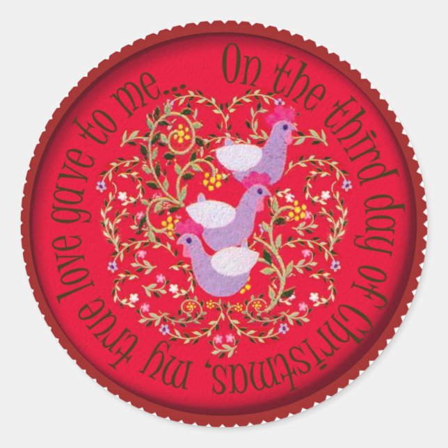 Pegatina Redonda Tres gallinas francesas (Anverso)