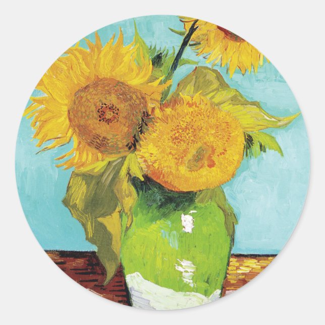 Pegatina Redonda Tres girasoles | Vincent van Gogh (Anverso)