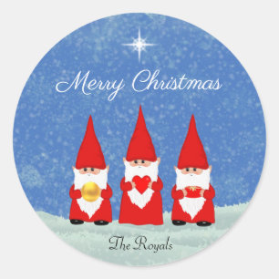 Pegatina Redonda Tres Gnomos de Navidad