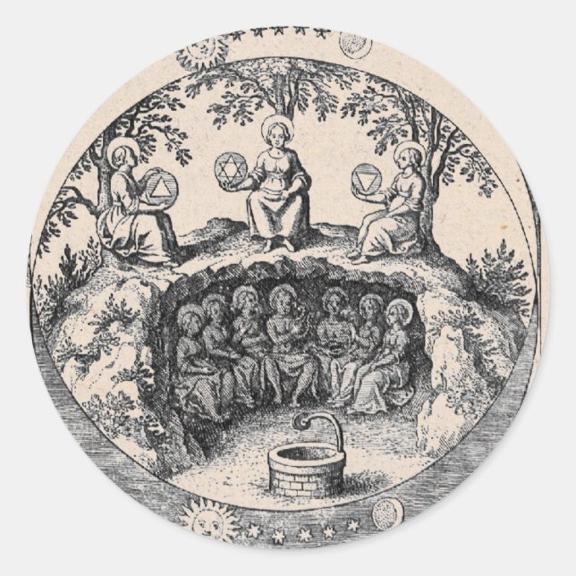 Pegatina Redonda Tres hermanas de la alquimia (Anverso)