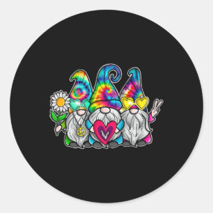 Pegatina Redonda TRES HIPPIE GNOMES Groovy Retro Tie Dye Peace Lov