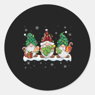 Pegatina Redonda Tres hombres gnomos mujeres búfalo Navidades rojos
