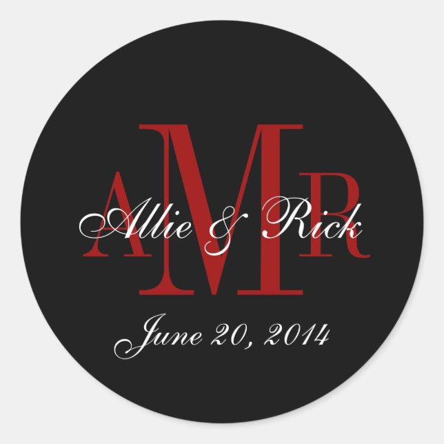 Pegatina Redonda Tres letras Monogramas Nombres de favoritos de bod (Anverso)