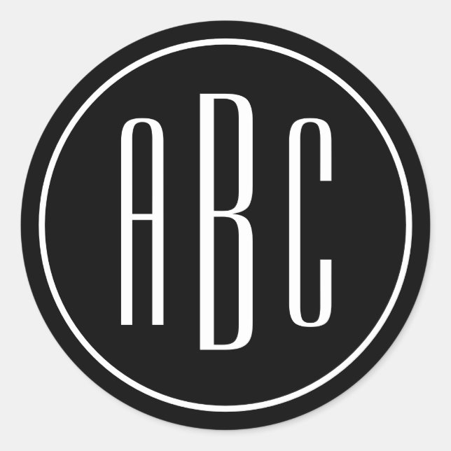 Pegatina Redonda Tres letras simples de anillo negro y blanco (Anverso)