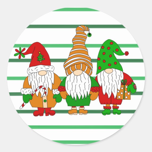 Pegatina Redonda Tres lindos Navidades Gnomes Festividades (Anverso)