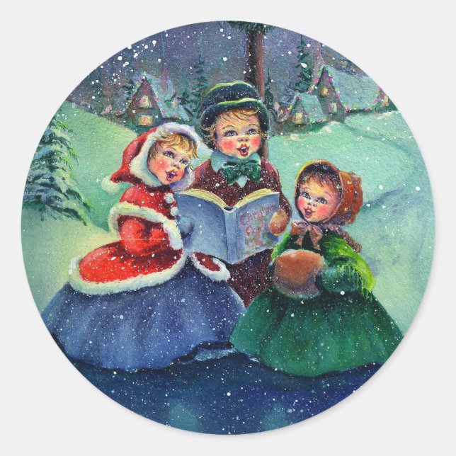 Pegatina Redonda TRES NAVIDADES CAROLERS por SHARON SHARPE (Anverso)