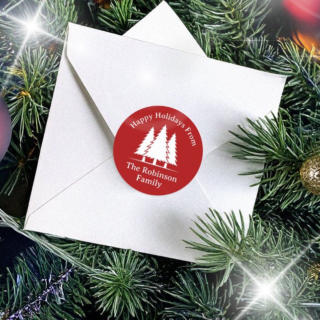 Pegatina Redonda Tres Navidades Rústicos De Árboles Pinos Saludan (Subido por el creador)