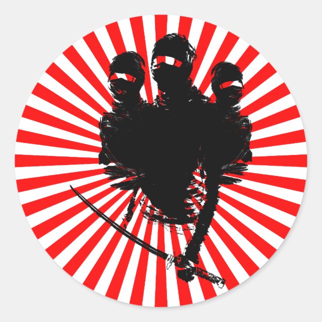 Pegatina Redonda Tres ninjas. (Anverso)