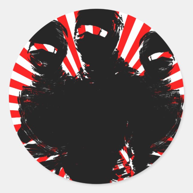 Pegatina Redonda Tres ninjas. (Anverso)