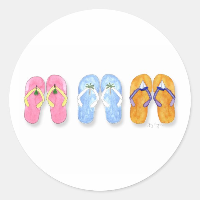 Pegatina Redonda Tres pares de Pegatinas Flip-Flops (Anverso)