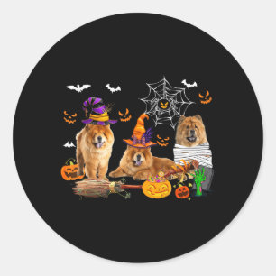 Pegatina Redonda Tres perros Chow Chow Bruja Halloween Momia Y