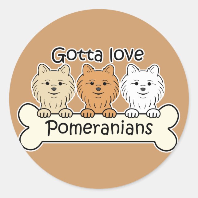 Pegatina Redonda Tres Pomeranianos (Anverso)