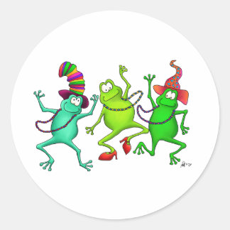 Pegatina Redonda Tres ranas bailarinas