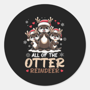 Pegatina Redonda Tres renos recién nacidos Santa Hat Deer Merry Chr