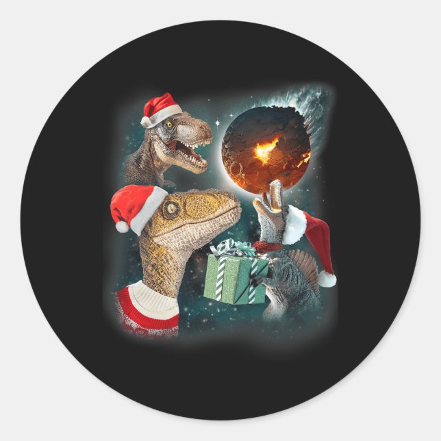 Pegatina Redonda Tres Rex Moon 3 Dinos Howling Weird Maldecieron a  (Anverso)