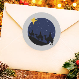 Pegatina Redonda Tres Reyes Magos Estrella de Belén Clásico Pegatin