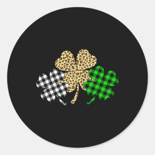 Pegatina Redonda Tres Shamrocks Leopardo de búfalo Plaid St Patrick