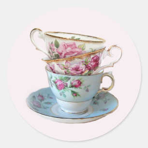 Pegatina Redonda Tres tazas de té