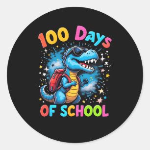 Pegatina Redonda Trex 100 días más inteligente 100 días de escuela