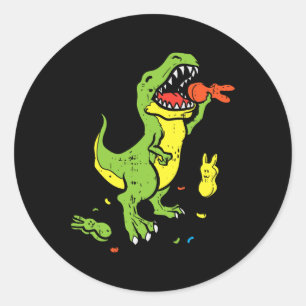 Pegatina Redonda Trex Comer Bunny Divertido Pascua Dinosaurios Love