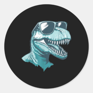 Pegatina Redonda Trex Dinosaur Dino Usando Sungles Gráfica Graciosa