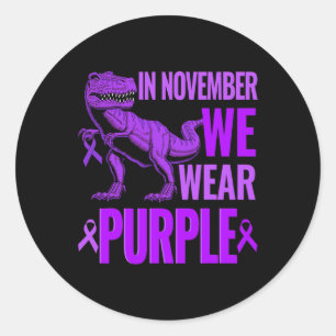 Pegatina Redonda Trex Dinosaur En Noviembre Usamos Epilepsia Púrpur