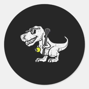 Pegatina Redonda Trex Dinosaur Lacrosse Divertido Lax Jugador Porte